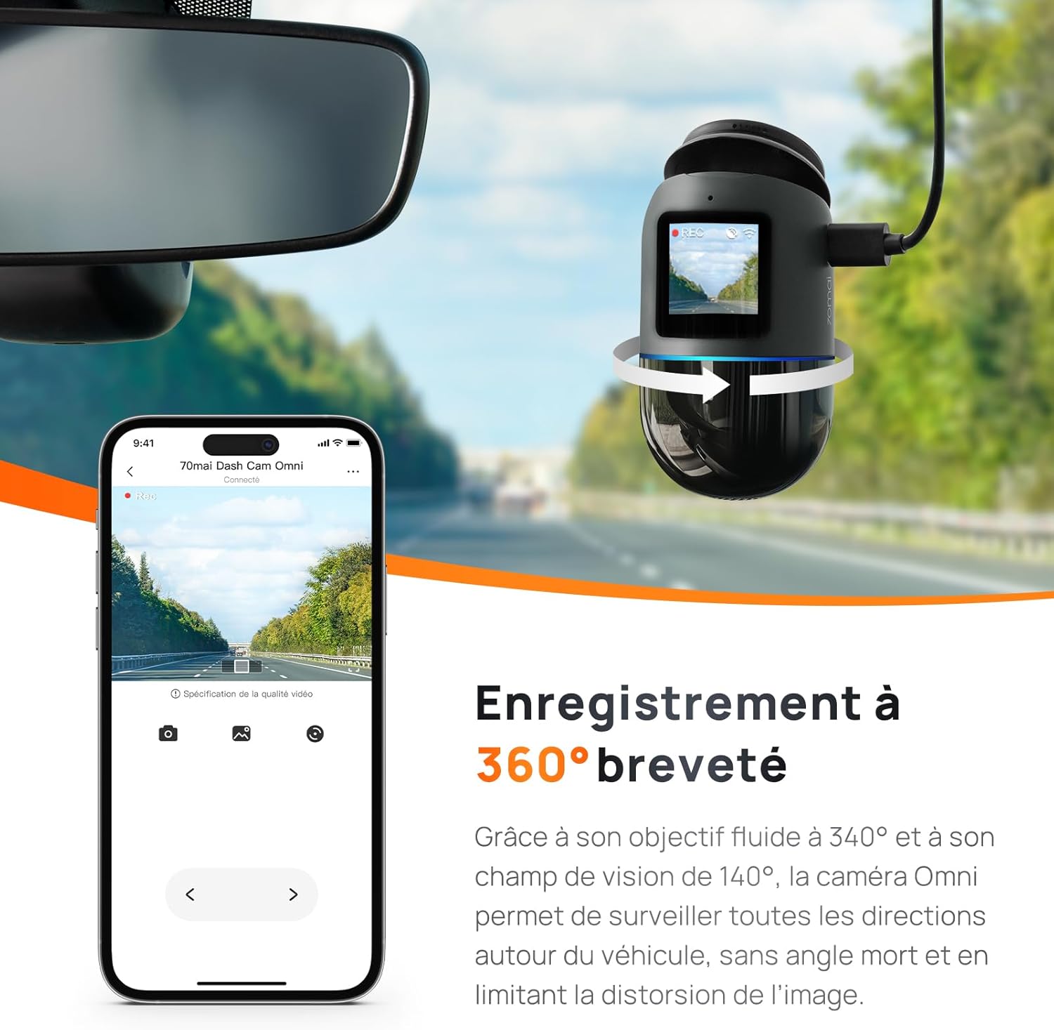 La Dash Cam 4K que graba en 360° las 24 horas del día tu coche estacionado y tus viajes, y envía una notificación al teléfono cuando detecta movimientos sospechosos.