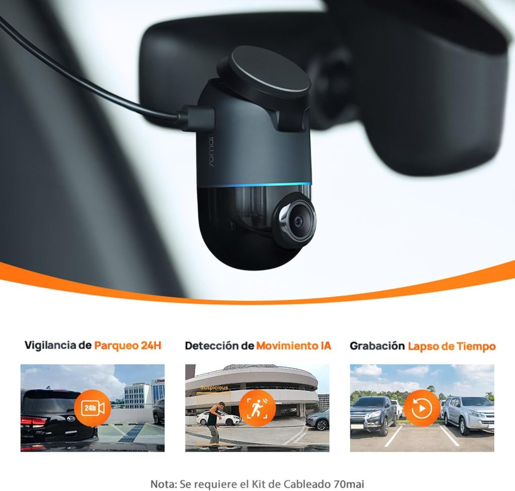 La Dash Cam 4K que graba en 360° las 24 horas del día tu coche estacionado y tus viajes, y envía una notificación al teléfono cuando detecta movimientos sospechosos.